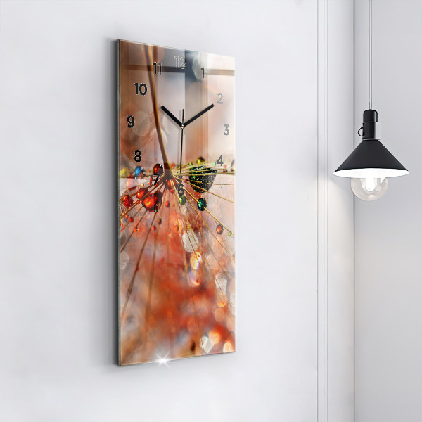 Ceas vertical de perete din sticlă Păpădie cu rouă