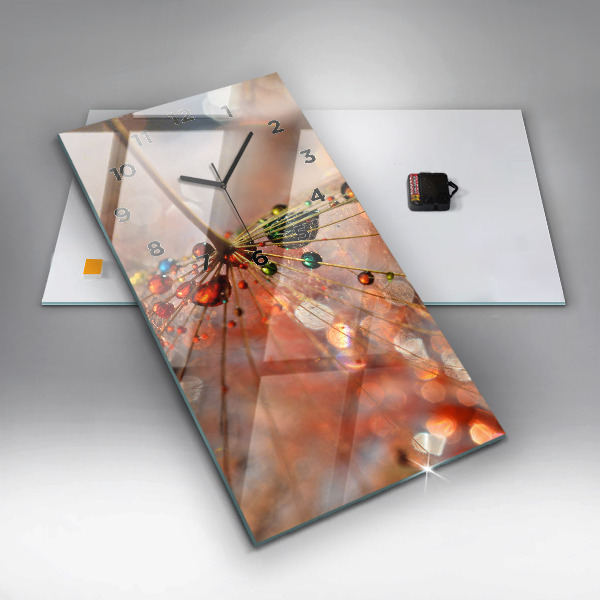 Ceas vertical de perete din sticlă Păpădie cu rouă