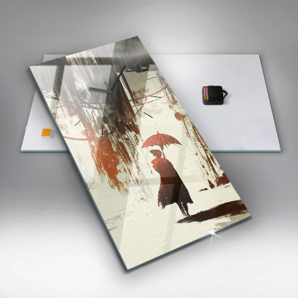 Ceas vertical de perete din sticlă Femeie într-o noapte ploioasă