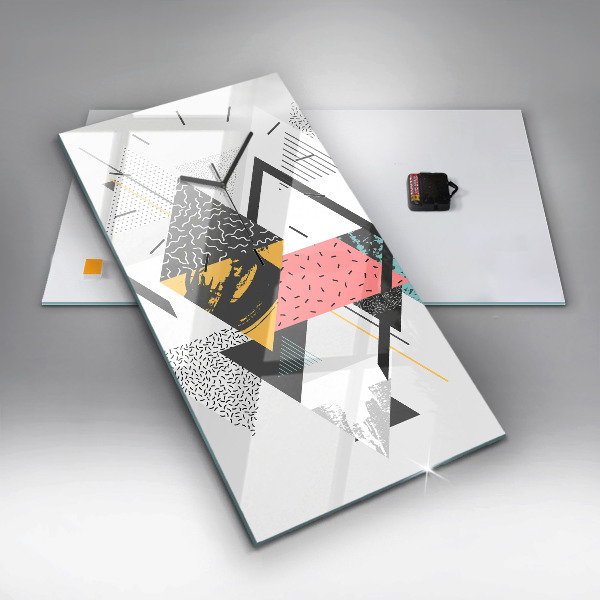 Ceas vertical de perete din sticlă Model geometric