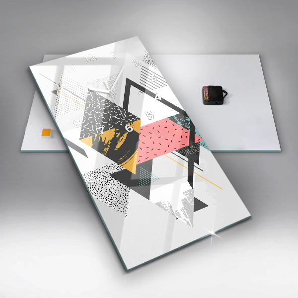 Ceas vertical de perete din sticlă Model geometric