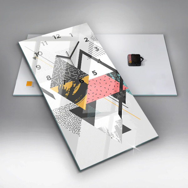 Ceas vertical de perete din sticlă Model geometric