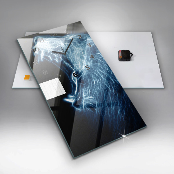 Ceas vertical de perete din sticlă Leu sălbatic