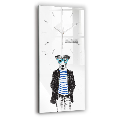 Ceas vertical de perete din sticlă Un câine într-un corp uman