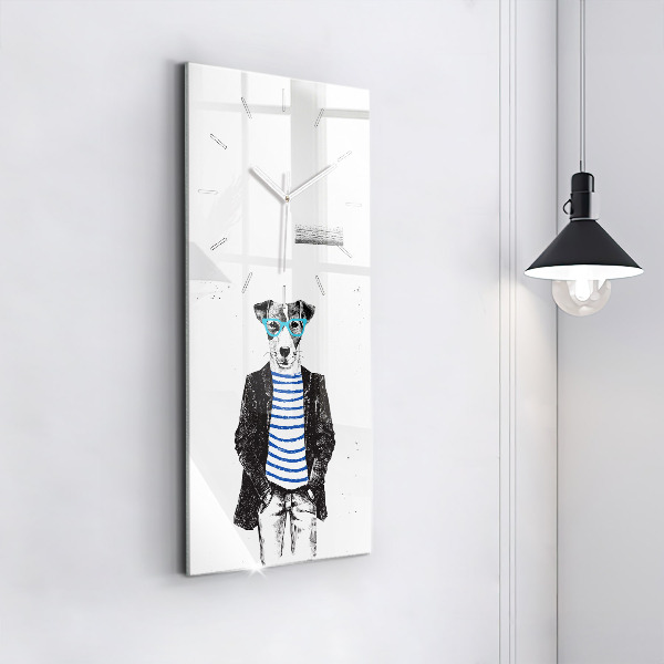 Ceas vertical de perete din sticlă Un câine într-un corp uman