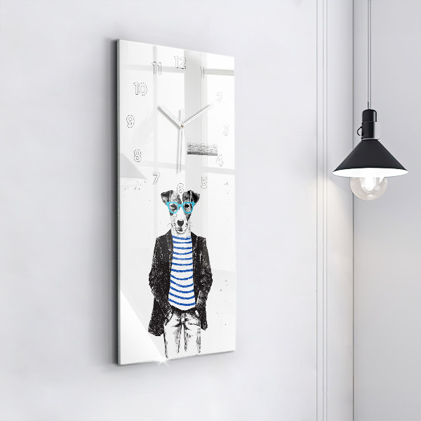 Ceas vertical de perete din sticlă Un câine într-un corp uman