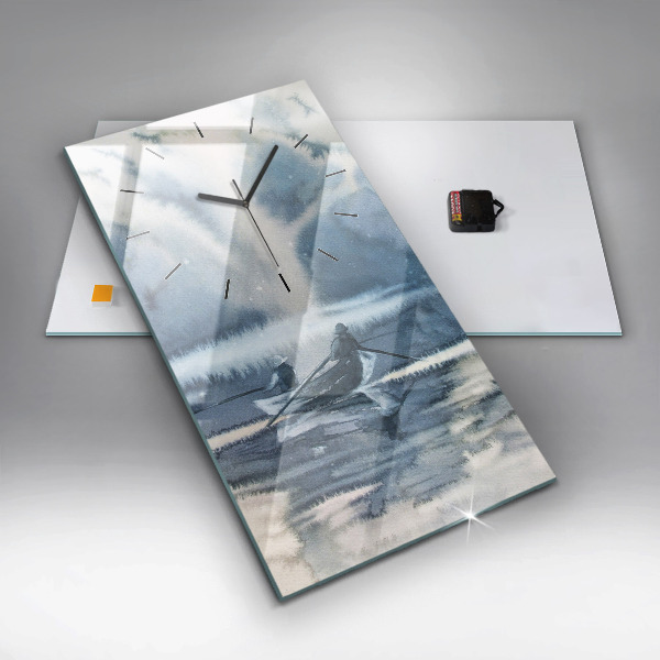 Ceas vertical de perete din sticlă Lacul de iarnă Łódka