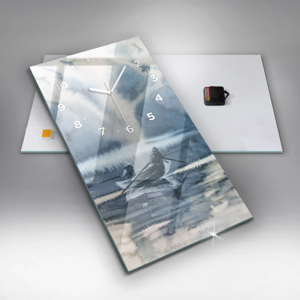 Ceas vertical de perete din sticlă Lacul de iarnă Łódka