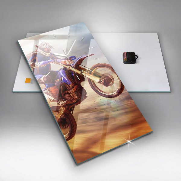 Ceas vertical de perete din sticlă Motocross Enduro