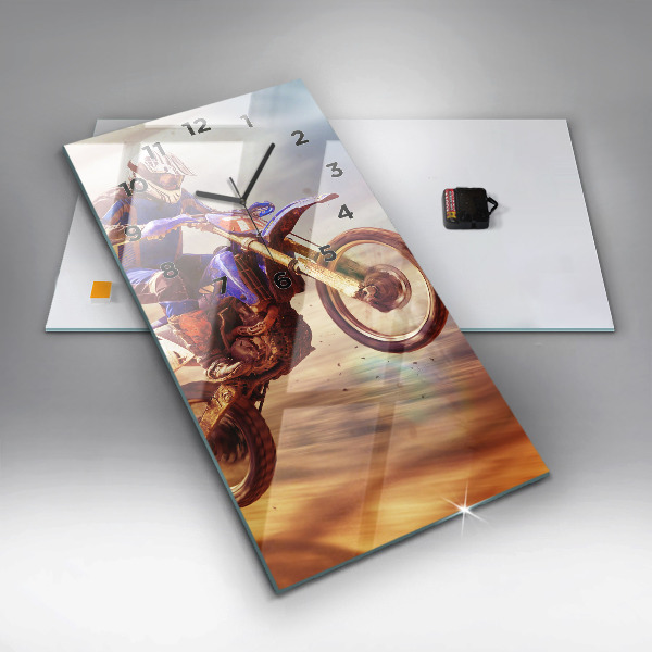 Ceas vertical de perete din sticlă Motocross Enduro