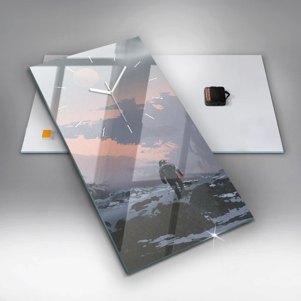 Ceas vertical de perete din sticlă Astronauții Calea Lactee