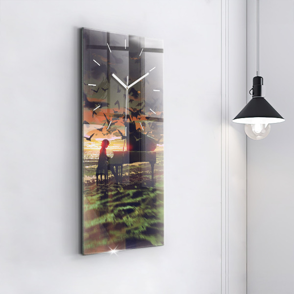 Ceas vertical de perete din sticlă Concert pe plajă