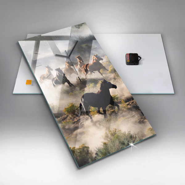 Ceas vertical de perete din sticlă O turmă de cai grăbiți