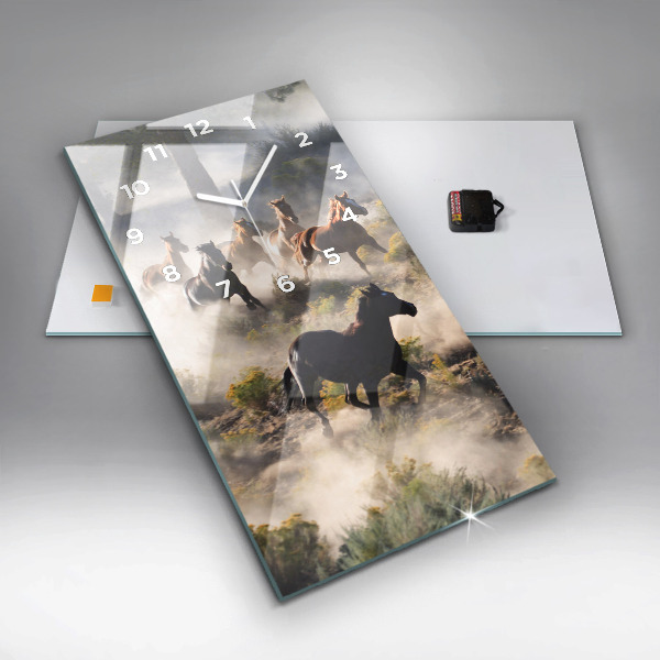 Ceas vertical de perete din sticlă O turmă de cai grăbiți