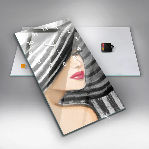 Ceas vertical de perete din sticlă Femeie în alb și negru