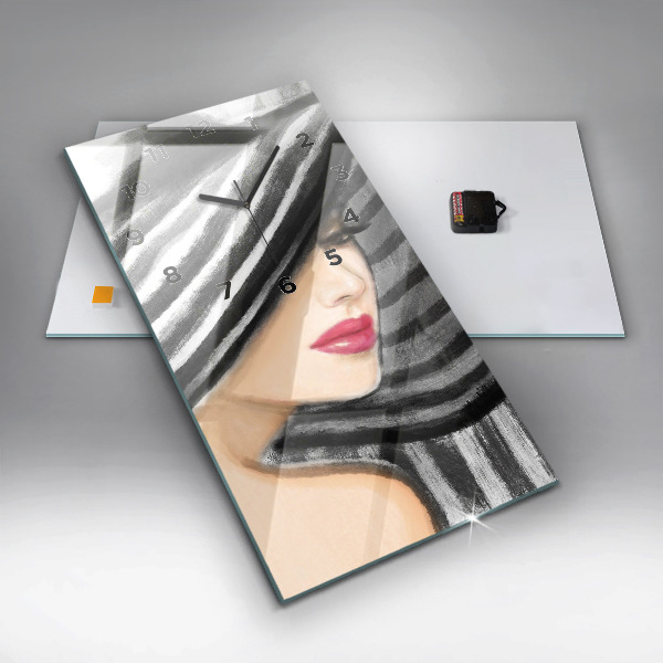 Ceas vertical de perete din sticlă Femeie în alb și negru