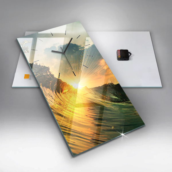 Ceas vertical de perete din sticlă Perspectiva valurilor apusului