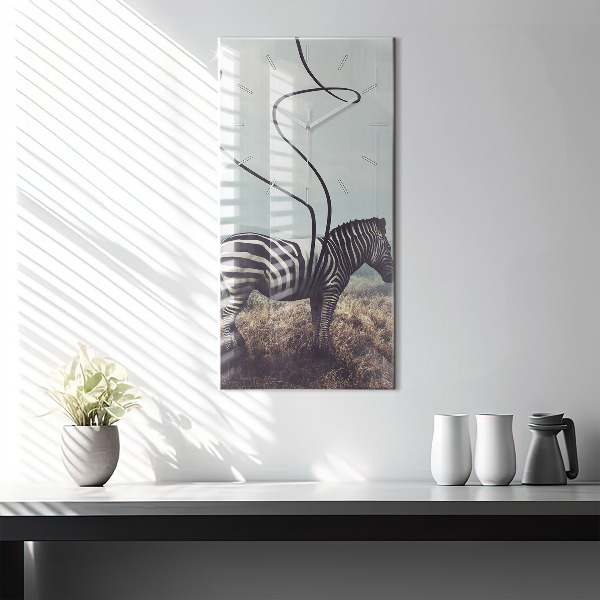 Ceas vertical de perete din sticlă Zebra – Abstracție