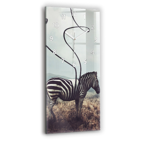 Ceas vertical de perete din sticlă Zebra – Abstracție
