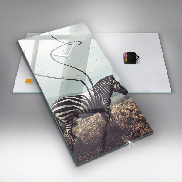 Ceas vertical de perete din sticlă Zebra – Abstracție