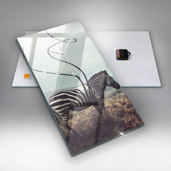 Ceas vertical de perete din sticlă Zebra – Abstracție