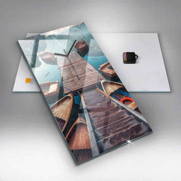 Ceas vertical de perete din sticlă Pod și Lac