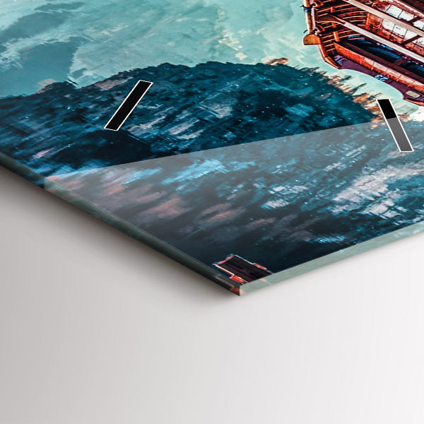 Ceas vertical de perete din sticlă Pod și Lac