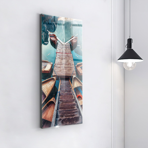 Ceas vertical de perete din sticlă Pod și Lac