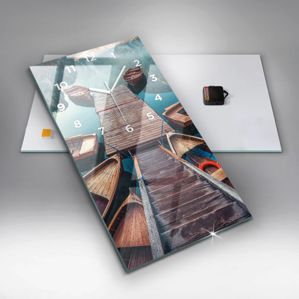 Ceas vertical de perete din sticlă Pod și Lac