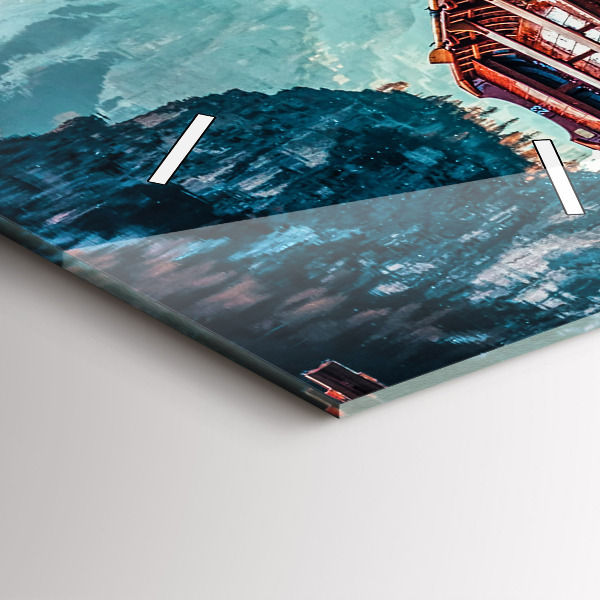 Ceas vertical de perete din sticlă Pod și Lac