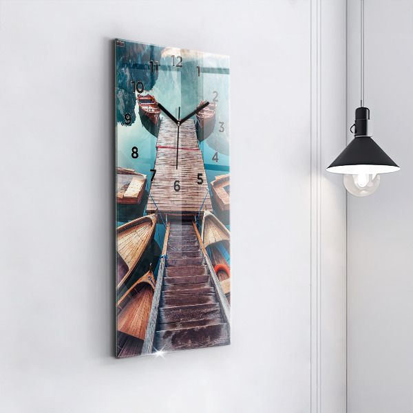 Ceas vertical de perete din sticlă Pod și Lac