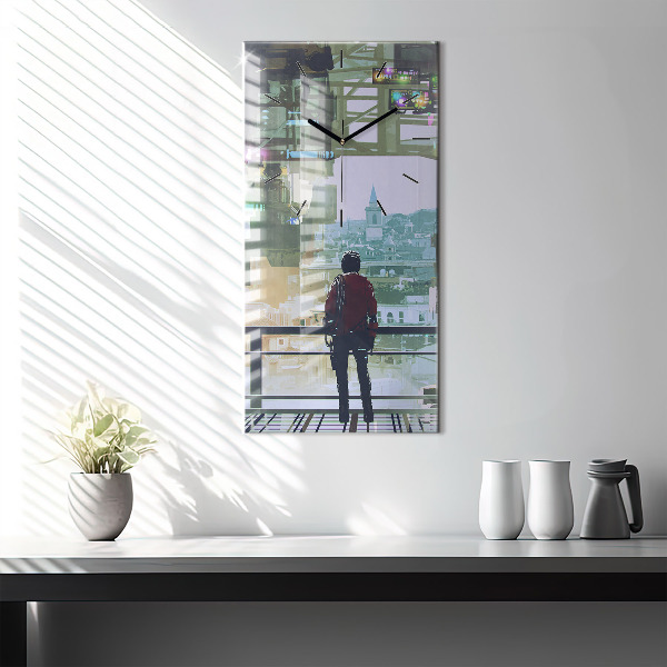 Ceas vertical de perete din sticlă Cyber Punk