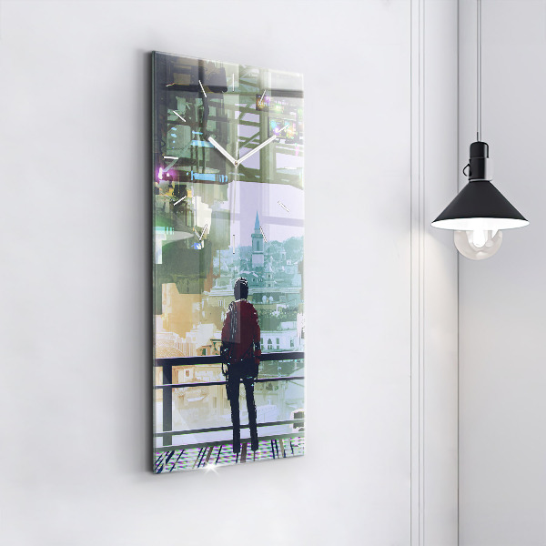 Ceas vertical de perete din sticlă Cyber Punk