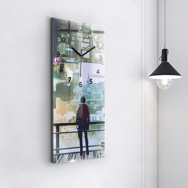 Ceas vertical de perete din sticlă Cyber Punk