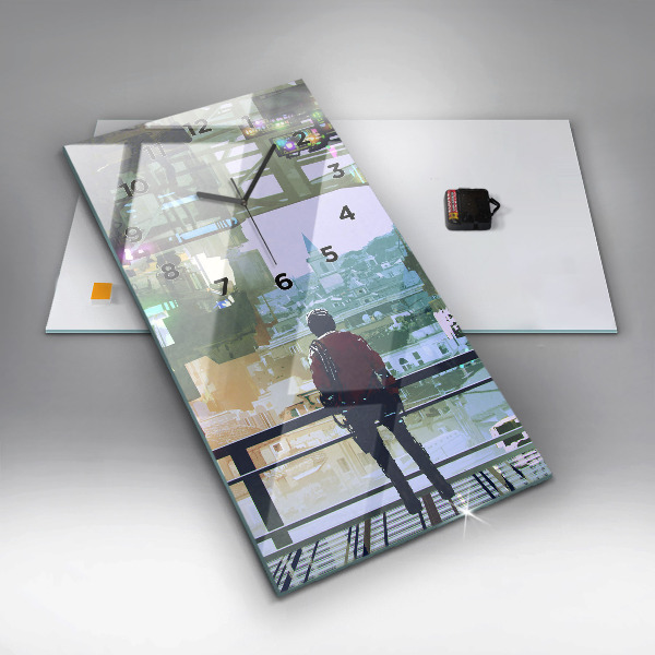 Ceas vertical de perete din sticlă Cyber Punk