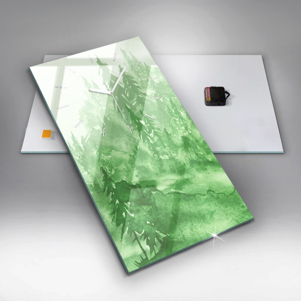 Ceas vertical de perete din sticlă Pictură verde de pădure