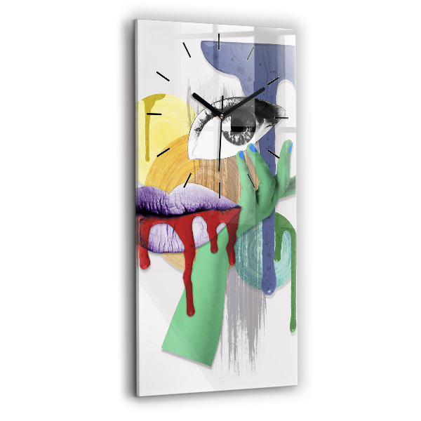 Ceas vertical de perete din sticlă Colaj suprarealist