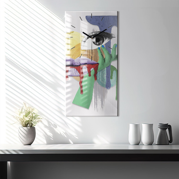 Ceas vertical de perete din sticlă Colaj suprarealist