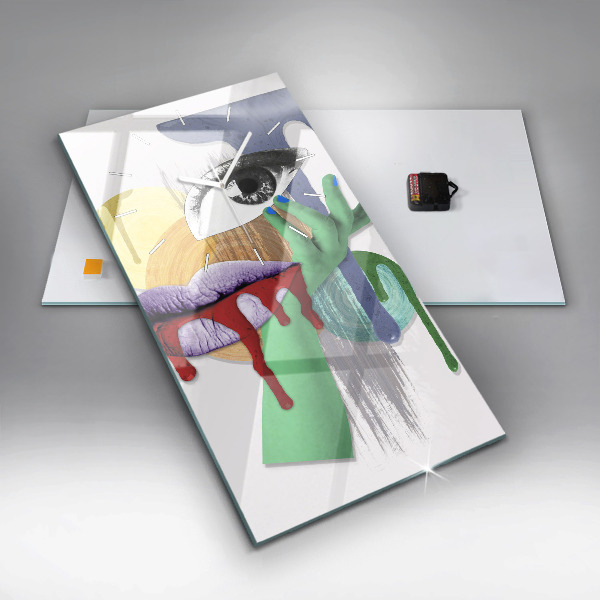 Ceas vertical de perete din sticlă Colaj suprarealist