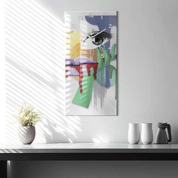 Ceas vertical de perete din sticlă Colaj suprarealist