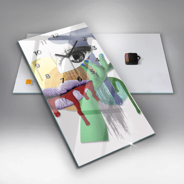 Ceas vertical de perete din sticlă Colaj suprarealist