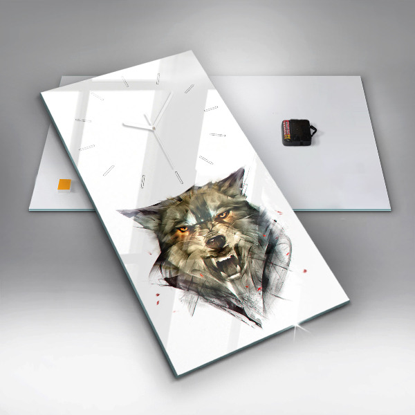 Ceas vertical de perete din sticlă Portretul desenat al unui lup