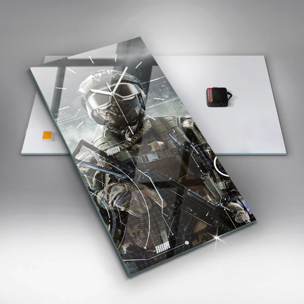 Ceas vertical de perete din sticlă Soldat cu o armă