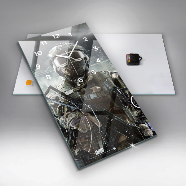Ceas vertical de perete din sticlă Soldat cu o armă