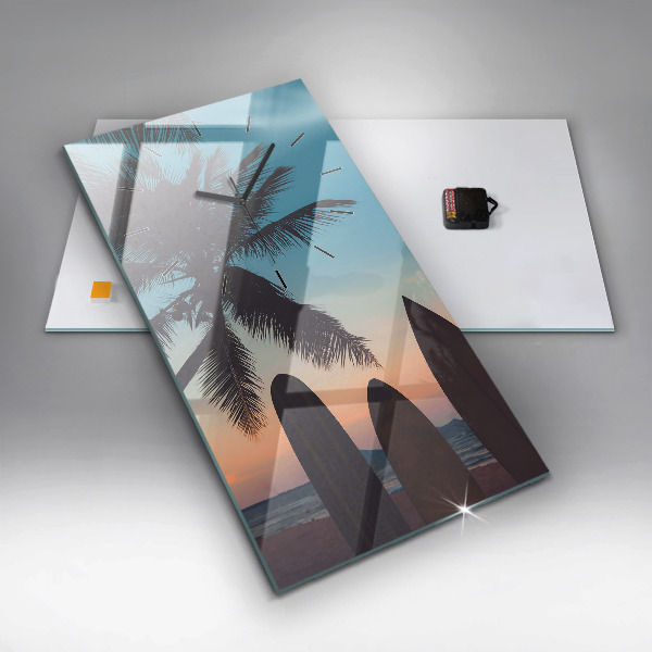 Ceas vertical de perete din sticlă Surfing pe plajă