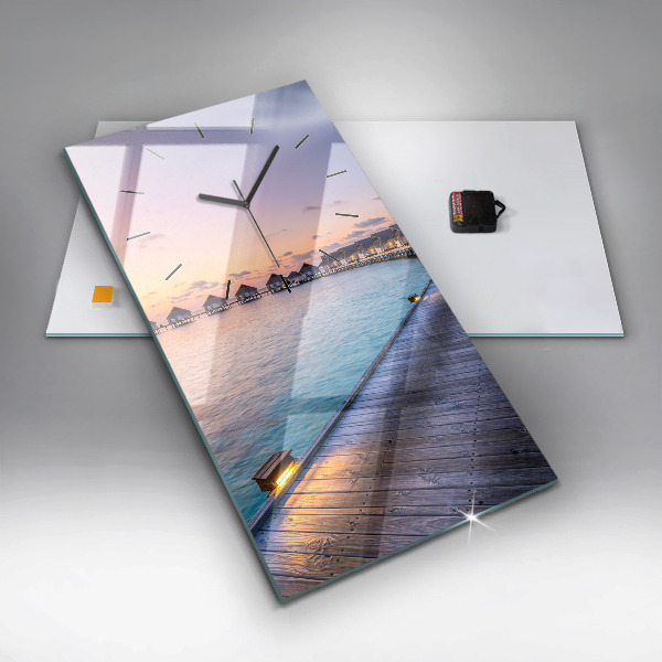 Ceas vertical de perete din sticlă Apus de soare din Maldive