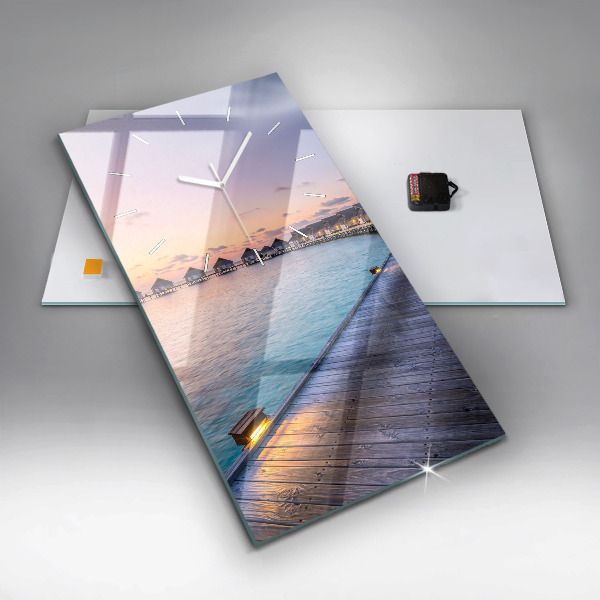 Ceas vertical de perete din sticlă Apus de soare din Maldive