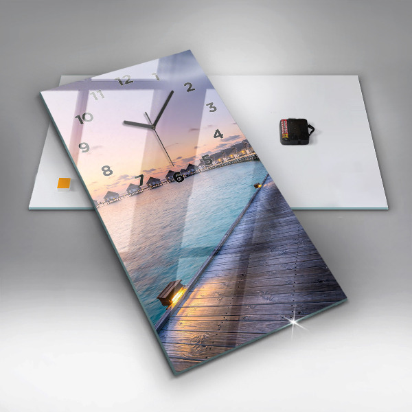 Ceas vertical de perete din sticlă Apus de soare din Maldive