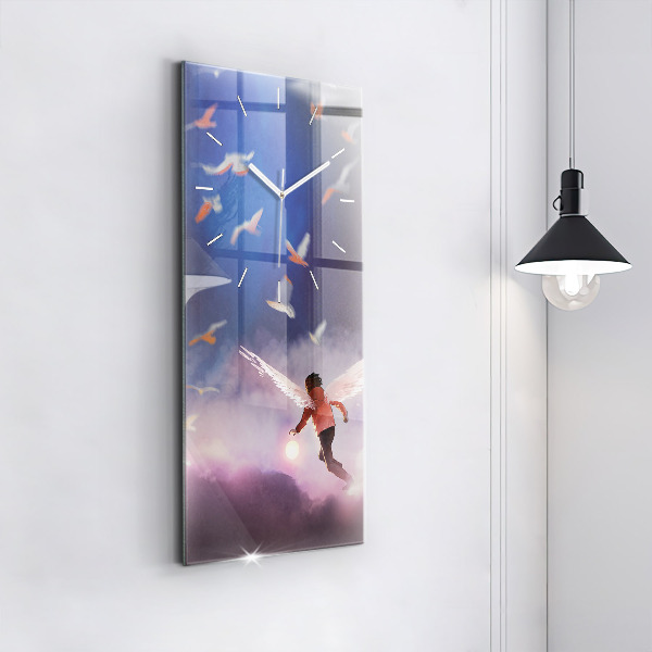 Ceas vertical de perete din sticlă Băiat cu aripi