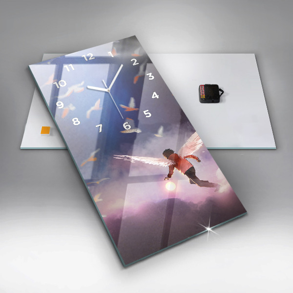 Ceas vertical de perete din sticlă Băiat cu aripi